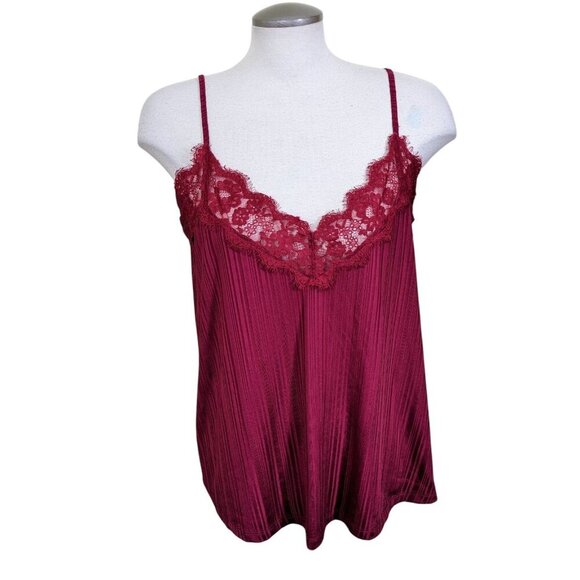 Womens XL Lace Trim Y2K Style Camisole Tank Top Sleeveless Cami Red Textured - Picture 1 of 8